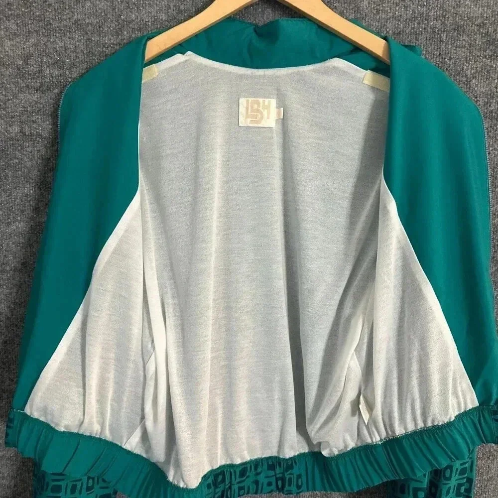 Vintage 90s LBH Windbreaker Womens Medium Teal Green Geometric Sporty Jacket - Picture 5 of 16
